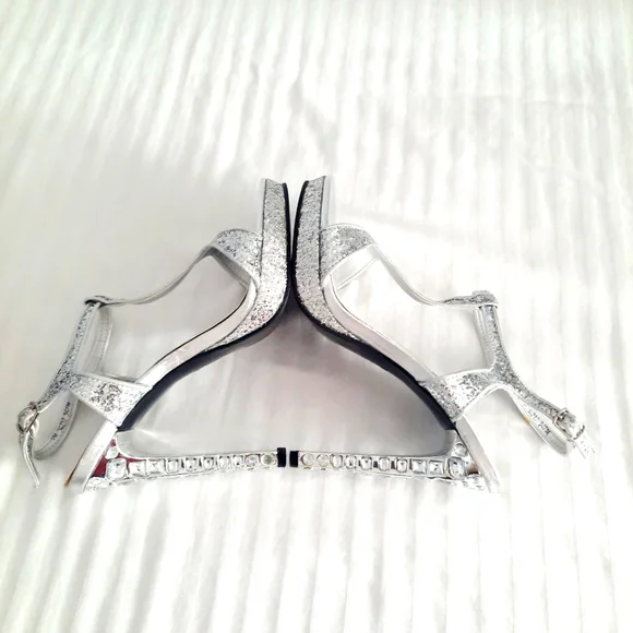 Sparkly Silver high heeled sandal shoes Size 9 - Picture 13 of 15